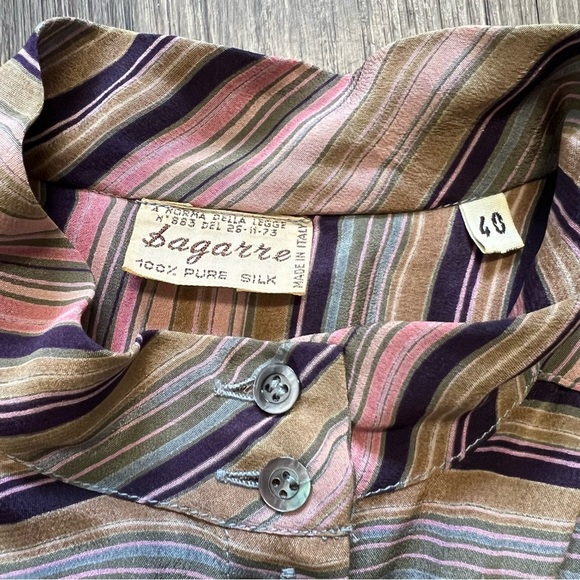 Bagarre 100% Silk Striped Sleeveless Buttoned Blouse Top belted Vtg Multicolor M - Picture 10 of 14